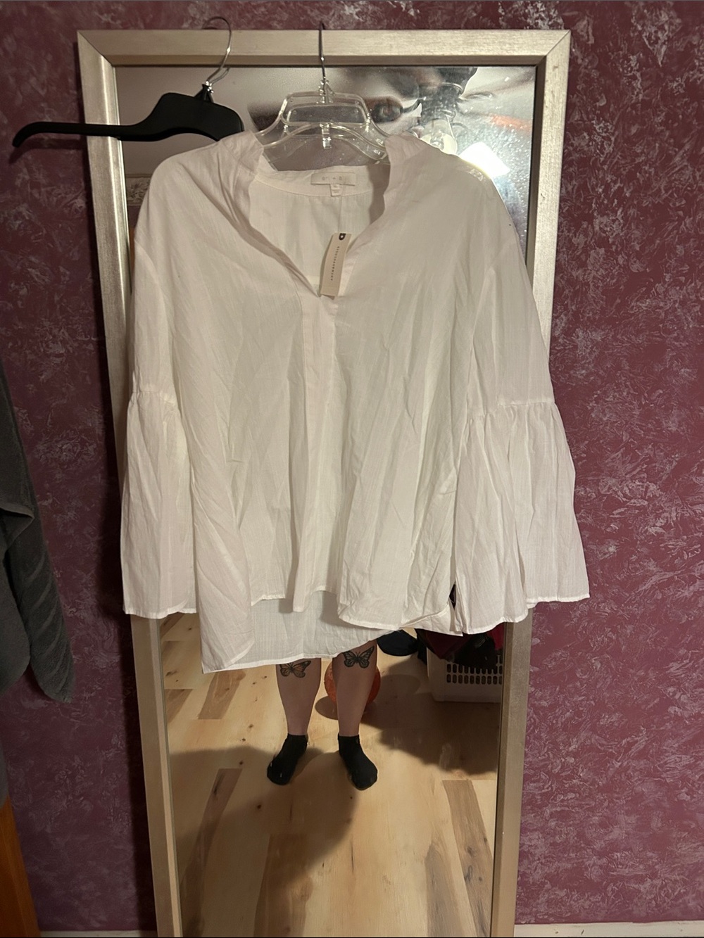 Relaxed White Bell-Sleeve Peasant Blouse